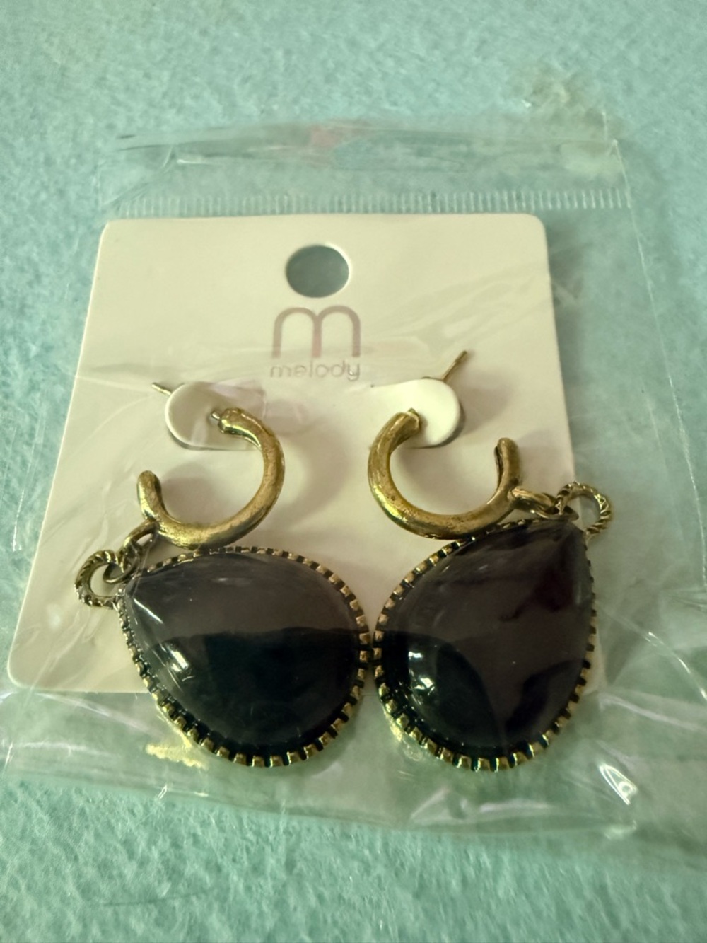 Melody Black Teardrop Dangle Earrings with Gold Accents